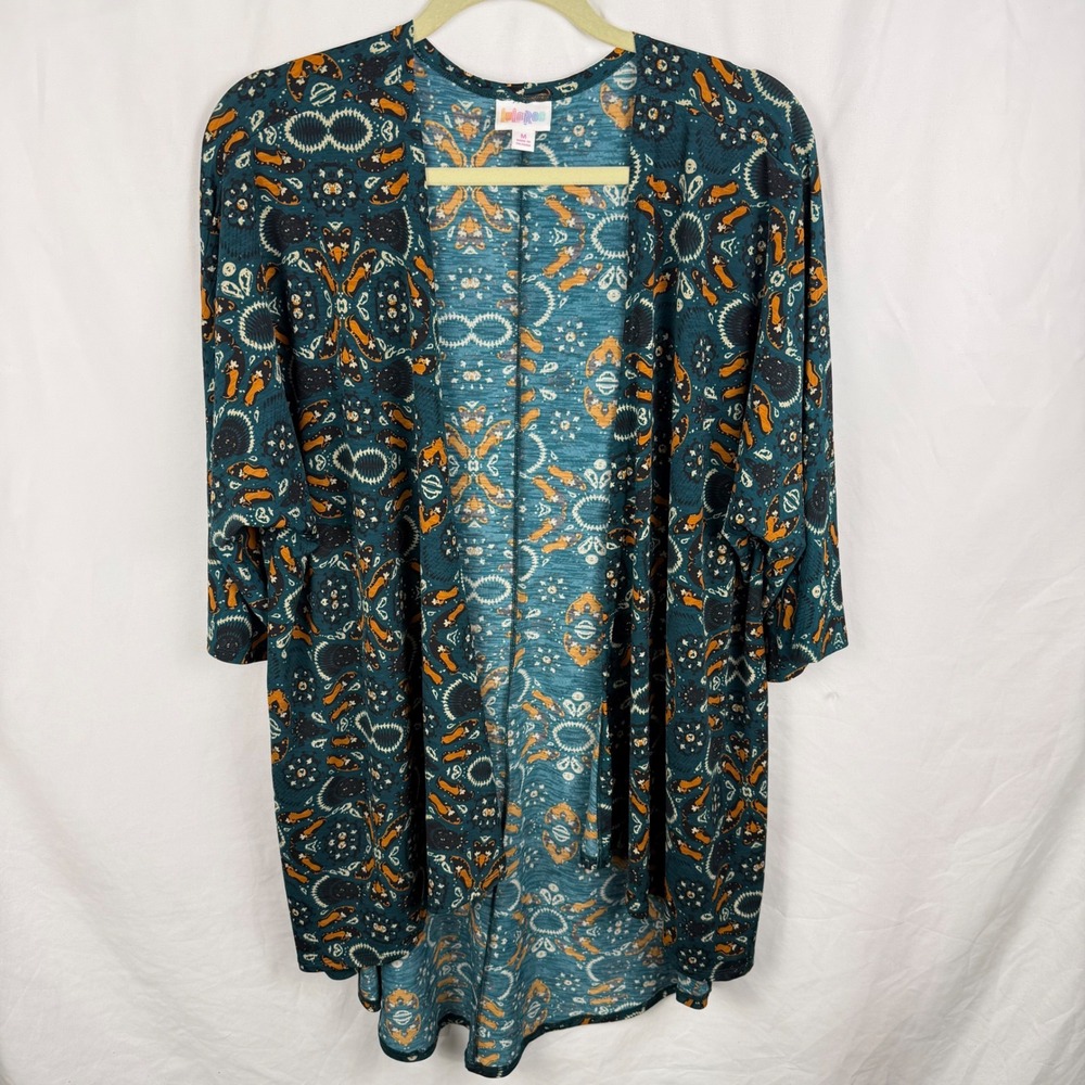 Lularoe‎ Lindsay Aladdin Shoes Kimono Teal Gold Medium Disney Resort Loungewear